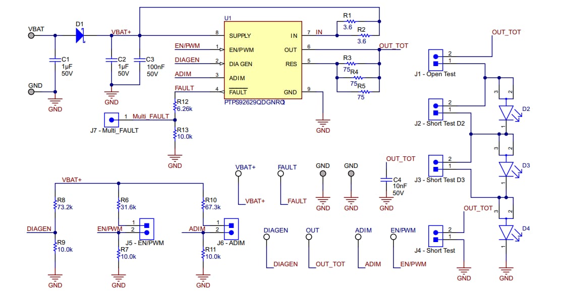 回路図 - Texas Instruments TPS92629Q1EVM 評価モジュール