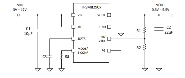 アプリケーション回路図 - Texas Instruments TPSM82901同期降圧コンバータ・パワー・モジュール -
