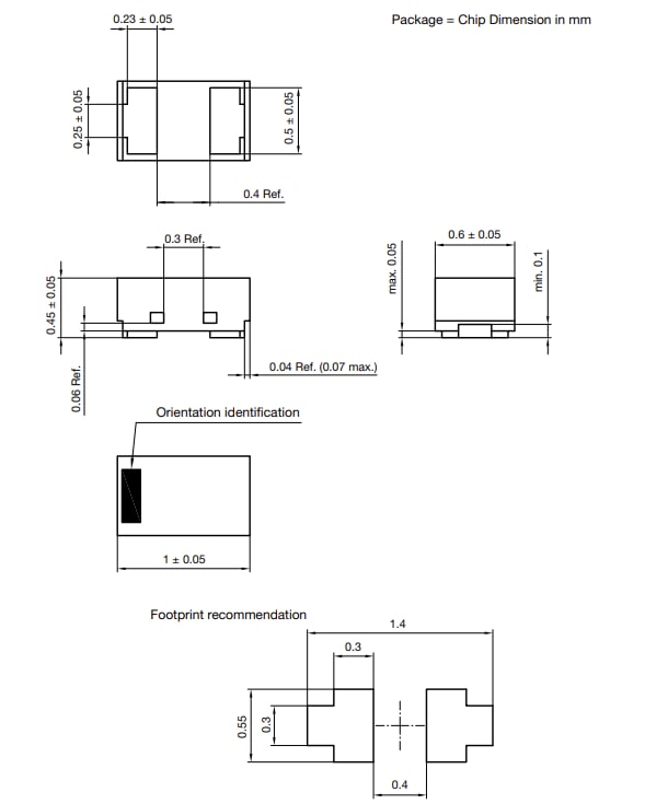 機械図面 - Vishay VETH100A1DD1 ESD保護ダイオード