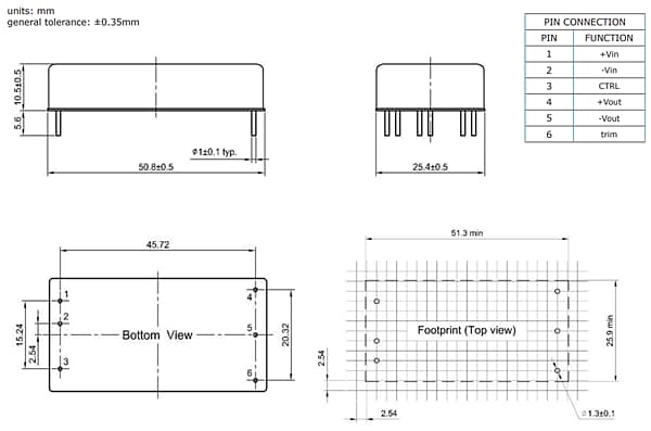 機械図面 - CUI Inc PRC60W DC/DCコンバータ