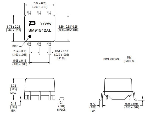機械図面 - Bourns SM91542AL BMSトランス