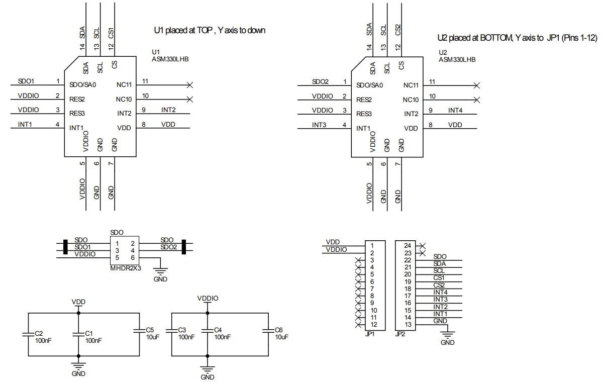 回路図 - STMicroelectronics STEVAL-MKI236A 2xASM330LHBアダプタボード