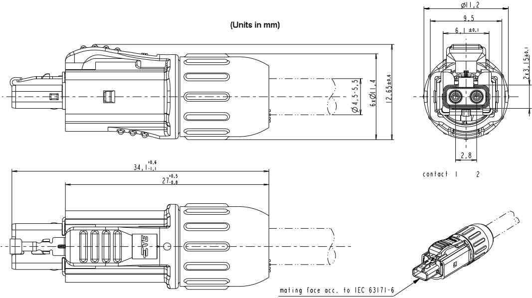 機械図面 - TE Connectivity SPE T1産業用コネクタIP20