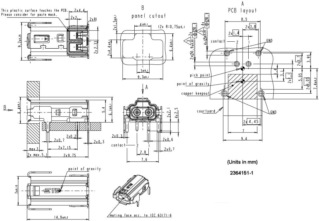 機械図面 - TE Connectivity SPE T1産業用コネクタIP20