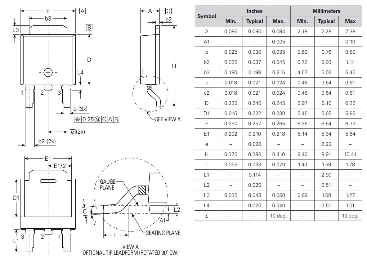 機械図面 - Littelfuse IXTY2P50PA PolarP™ MOSFET