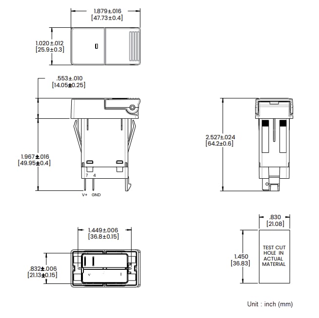 機械図面 - Carling Technologies CHG USB CV充電器