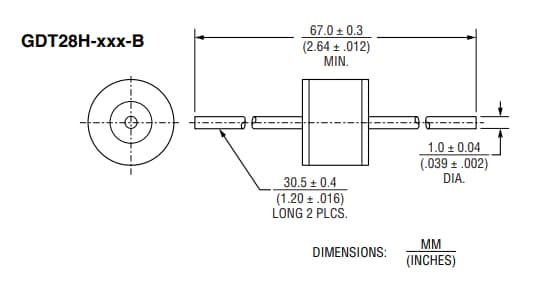 機械図面 - Bourns GDT28H 2極ガス放出管