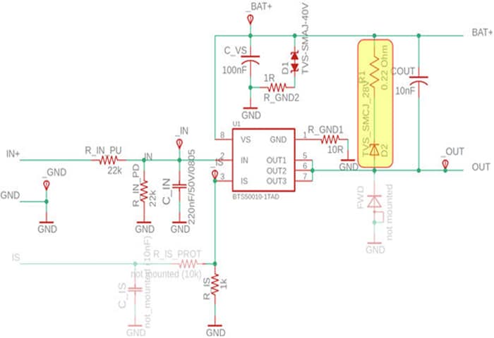 回路図 - Infineon Technologies BTS500101TAExスイッチボード
