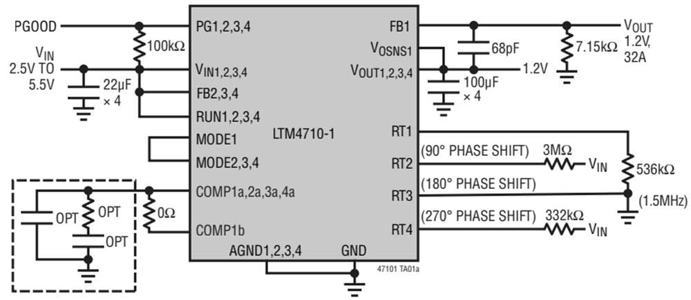 アプリケーション回路図 - Analog Devices Inc. LTM®4710-1 μModuleレギュレータ
