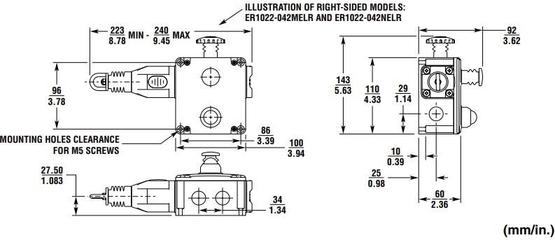機械図面 - Omron Industrial Automation ER1022ローププル緊急停止スイッチ