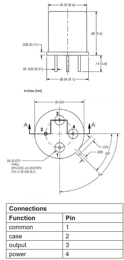 機械図面 - Amphenol Wilcoxon LVEP-TO5組み込み加速度センサ