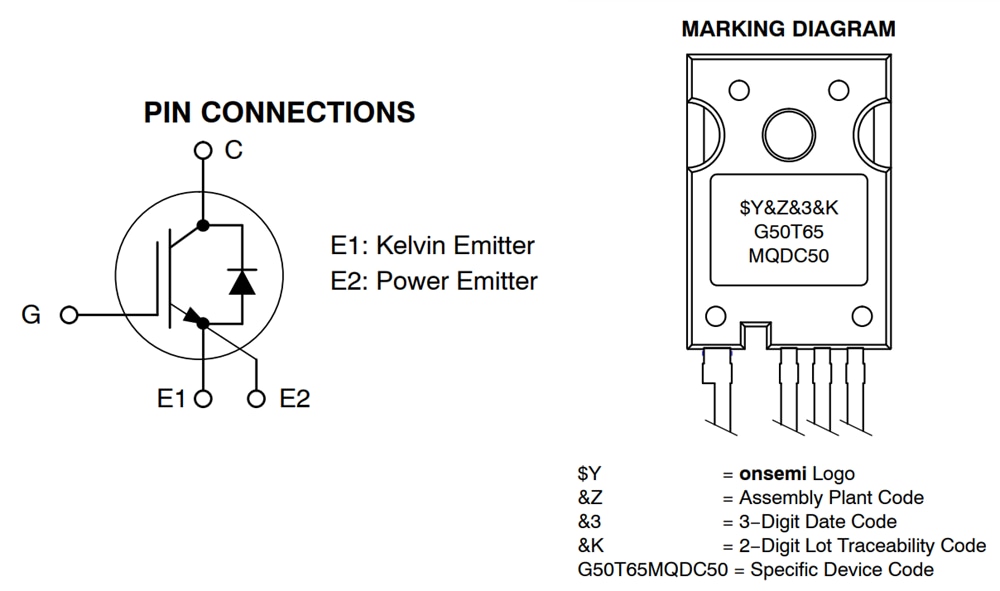 onsemi FGH4L50T65MQDC50 650Vフィールドストップ中速度IGBT