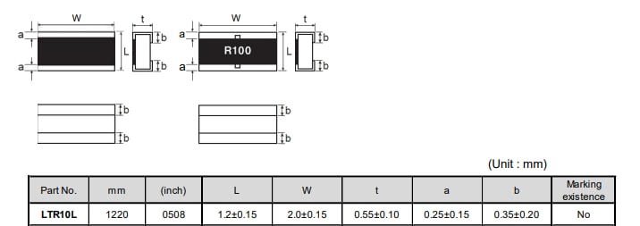 機械図面 - ROHM Semiconductor LTR 高電力厚膜シャント抵抗器