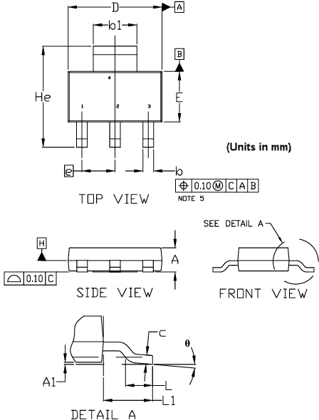 機械図面 - onsemi NSV40301MZ4 バイポーラ電源トランジスタ