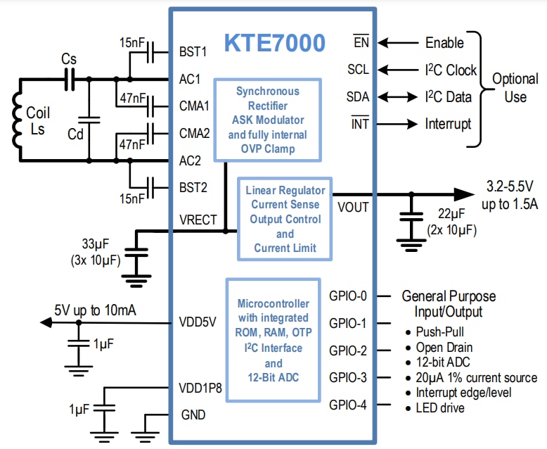 Application Circuit Diagram - Kinetic Technologies KTE7000 5W Wireless Power Receiver