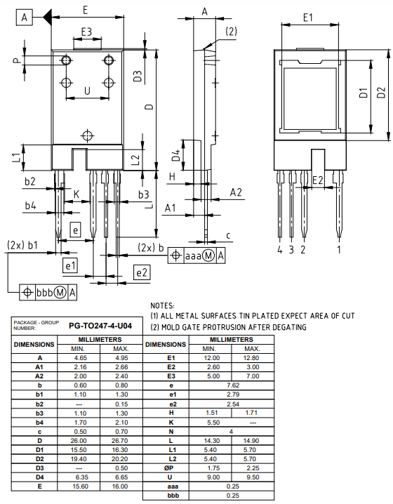 機械図面 - Infineon Technologies 2000V CoolSiC™ MOSFET