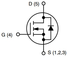 回路図 - onsemi NTMFWS1D5N08XシングルNチャンネルMOSFET