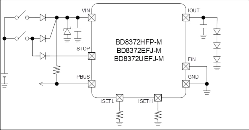 アプリケーション回路図 - ROHM Semiconductor BD8372UEFJ-M自動車用1chソースドライバ