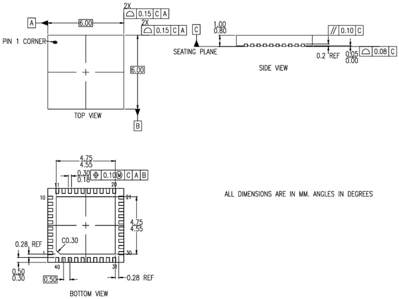 機械図面 - Renesas Electronics 8P34S2106Aファンアウトバッファ