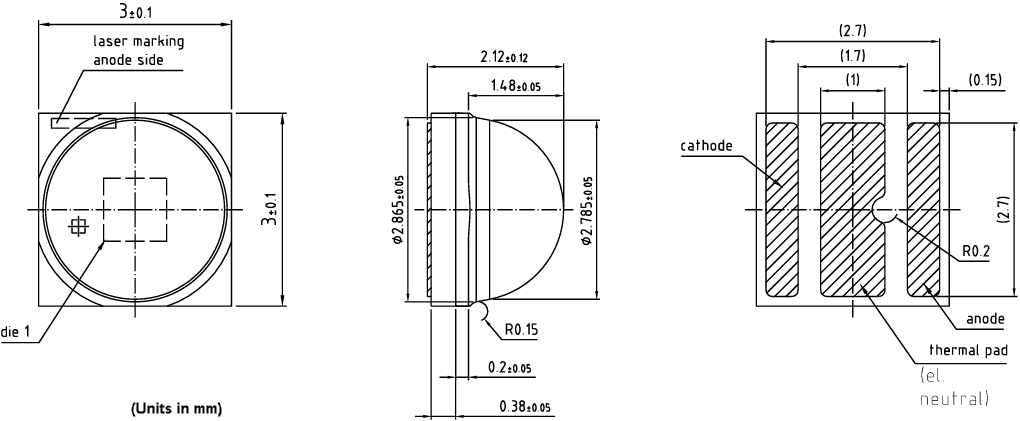 機械図面 - ams OSRAM OSLON® OptimalカラーLED（レッド）