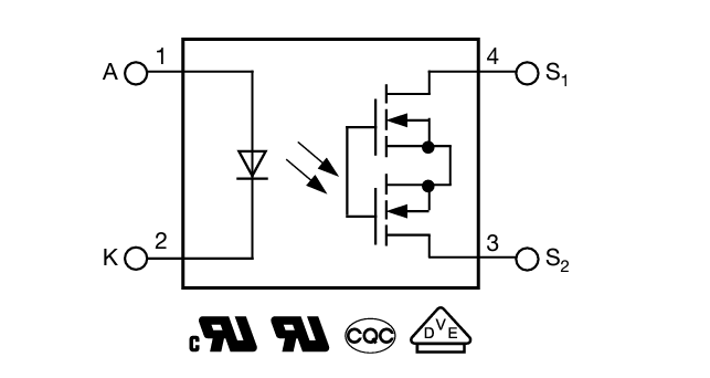 アプリケーション回路図 - Vishay Semiconductors VOR1060M4 1 Form Aソリッドステートリレー