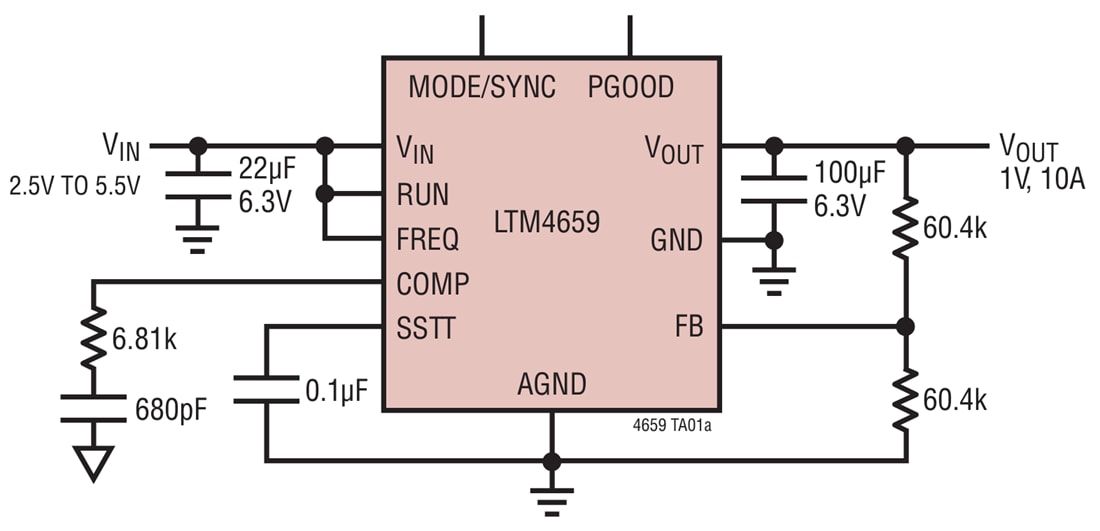 アプリケーション回路図 - Analog Devices Inc. LTM4659 10A降圧型DC-DC μModule®レギュレータ