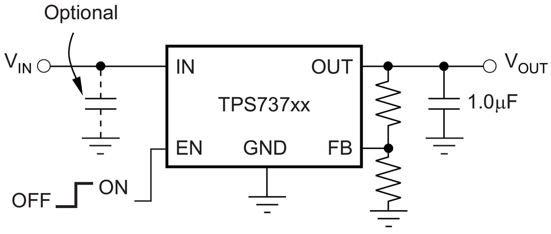 アプリケーション回路図 - Texas Instruments TPS737リニアLDO電圧レギュレータ