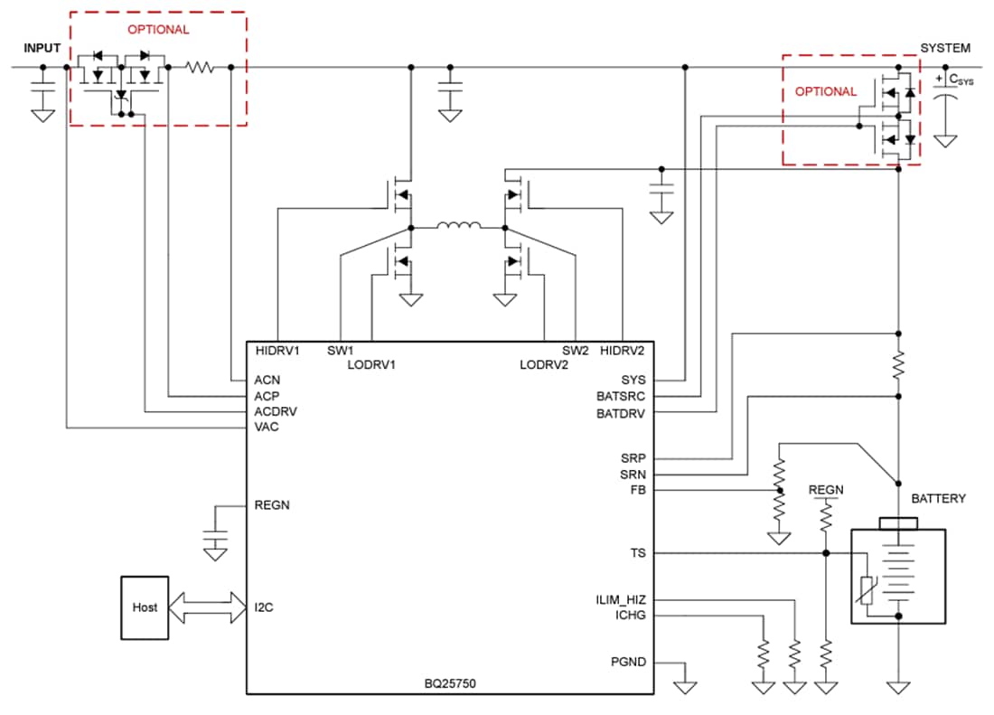 回路図 - Texas Instruments bq25750昇降圧バッテリ充電コントローラ