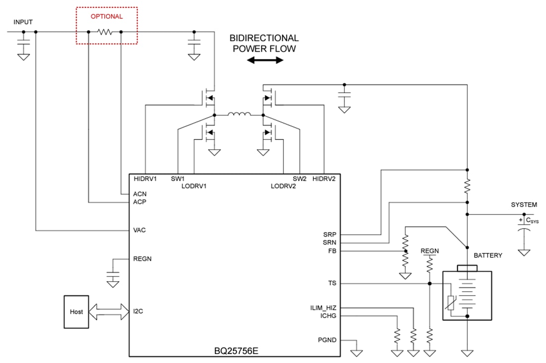 回路図 - Texas Instruments bq25756E昇降圧バッテリ充電コントローラ
