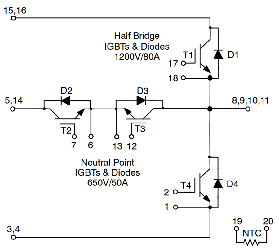 回路図 - onsemi NXH80T120L2Q0S2/P2G Q0PACKパワーモジュール