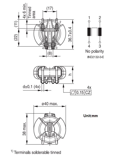 機械図面 - EPCOS / TDK B82725S2xA0 SurfIND高電流チョーク
