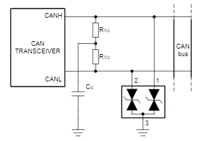 アプリケーション回路図 - Texas Instruments ESD2CANx-Q1 ESD保護ダイオード