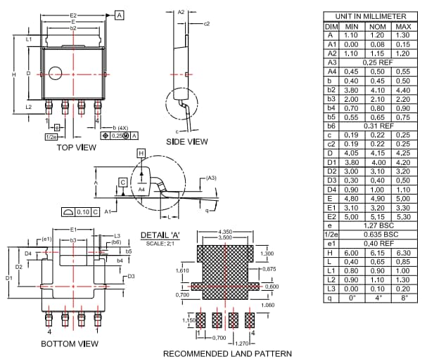 機械図面 - onsemi NVMYS9D3N06CLパワーMOSFET