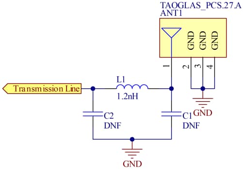 Schematic - Taoglas PCS.27.A Wi-Fi 2.4/5.8/7.125GHz FR4 PIFA Antenna