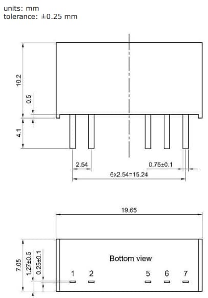 機械図面 - CUI Inc DSM2-S DC-DCコンバータ