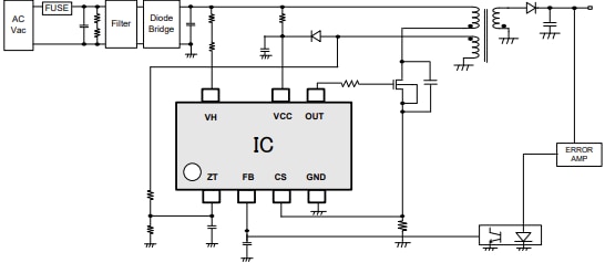 アプリケーション回路図 - ROHM Semiconductor BM1Q0xAFJ-LBE2擬似共振DC/DCコンバータIC