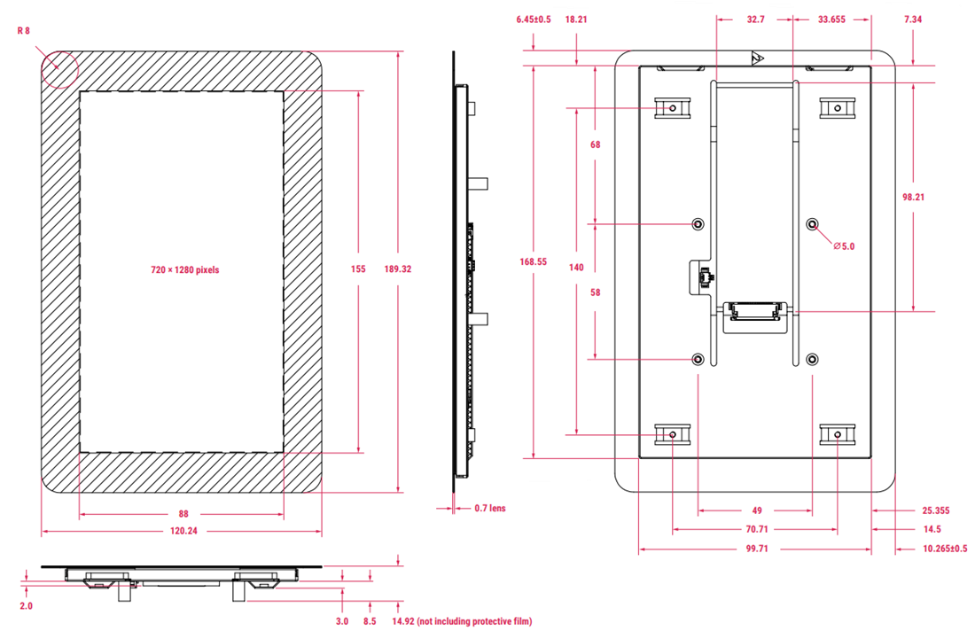 機械図面 - Raspberry Pi タッチディスプレイ2