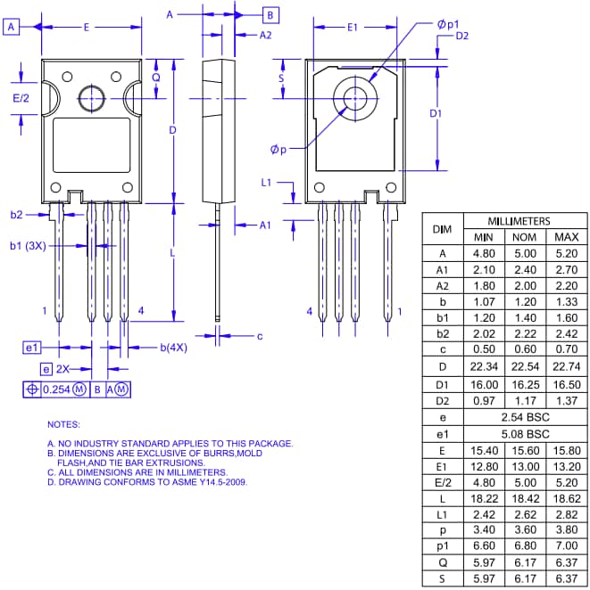 機械図面 - onsemi NTH4L018N075SC1 NチャンネルSiC MOSFET