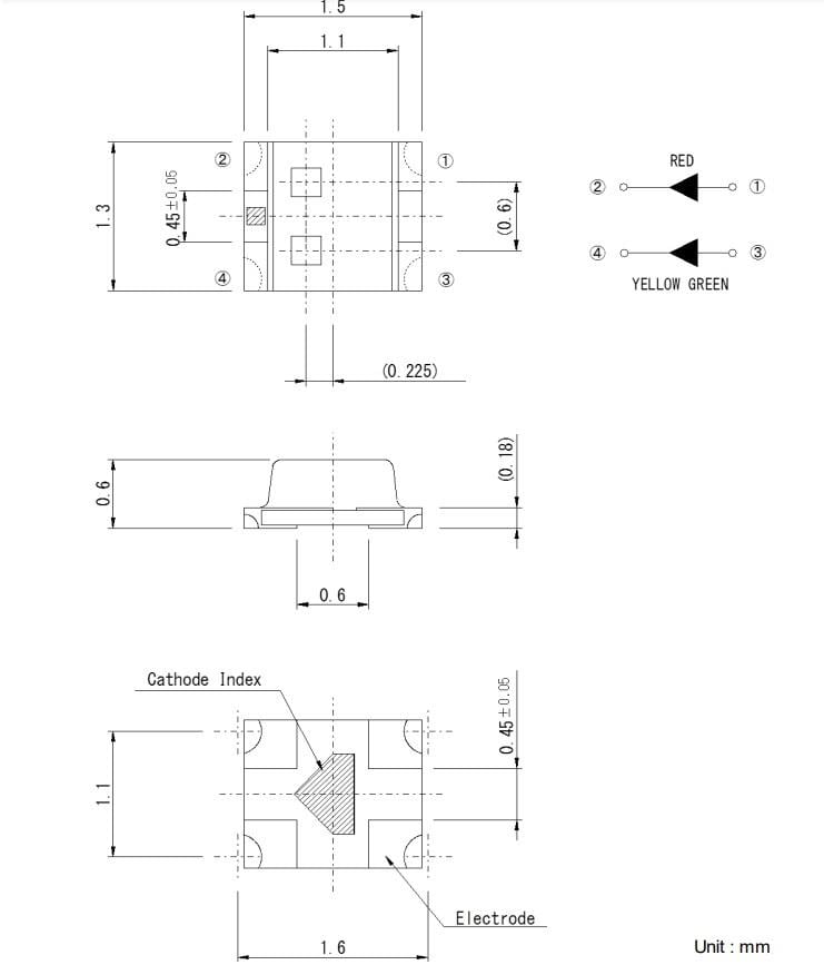 機械図面 - ROHM Semiconductor SML-522MUSWチップLED