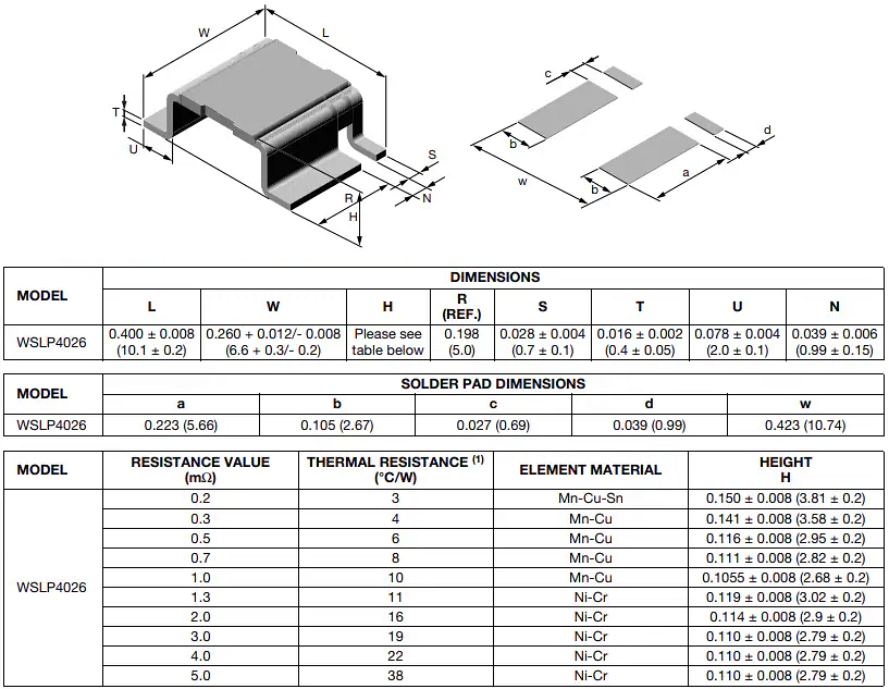 機械図面 - Vishay / Dale WSLP4026電力Metal Strip®抵抗器