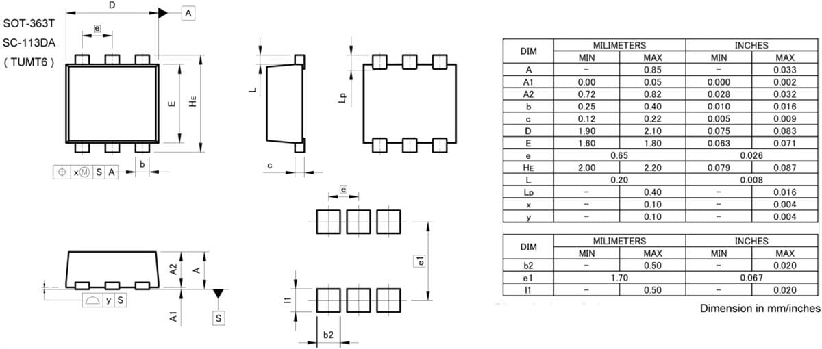 機械図面 - ROHM Semiconductor RF6L025BGパワーMOSFET