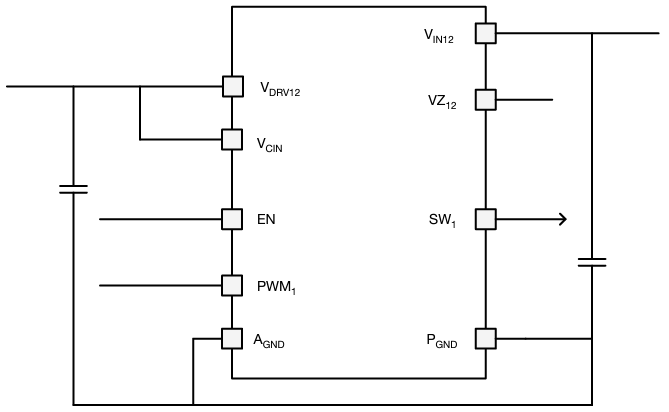 アプリケーション回路図 - Vishay Semiconductors SiP2204クワッドチャンネル・モノリシック電力段