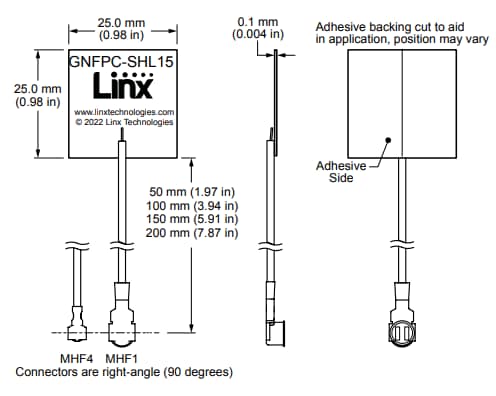 機械図面 - TE Connectivity / Linx Technologies ANT-GNFPC-SHL15 L1/L5 GNSSアンテナ