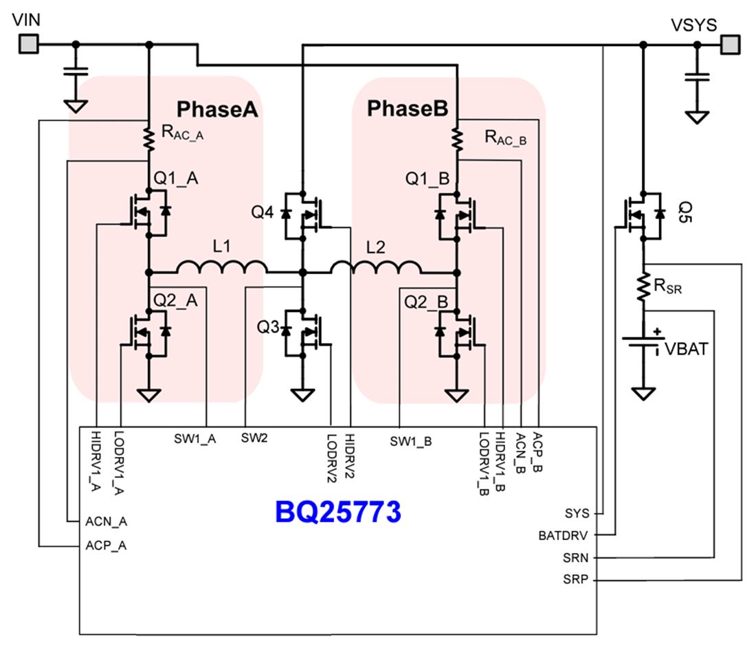 アプリケーション回路図 - Texas Instruments bq25773 バックブーストバッテリ充電コントローラ