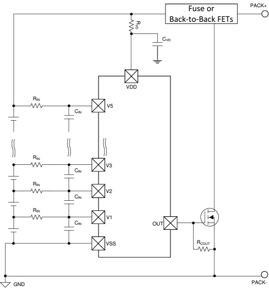 回路図 - Texas Instruments bq77205 過電圧プロテクター