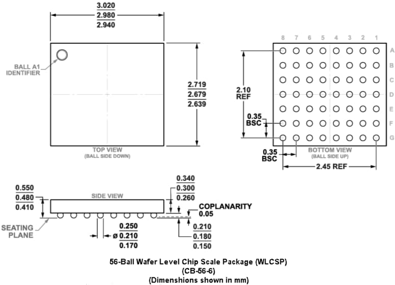 機械図面 - Analog Devices Inc. ADAU1860/1860-1低電力コーデック（オーディオDSP搭載）