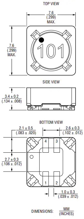 機械図面 - Bourns SRF0703HA 二相巻線シールドパワーインダクタ