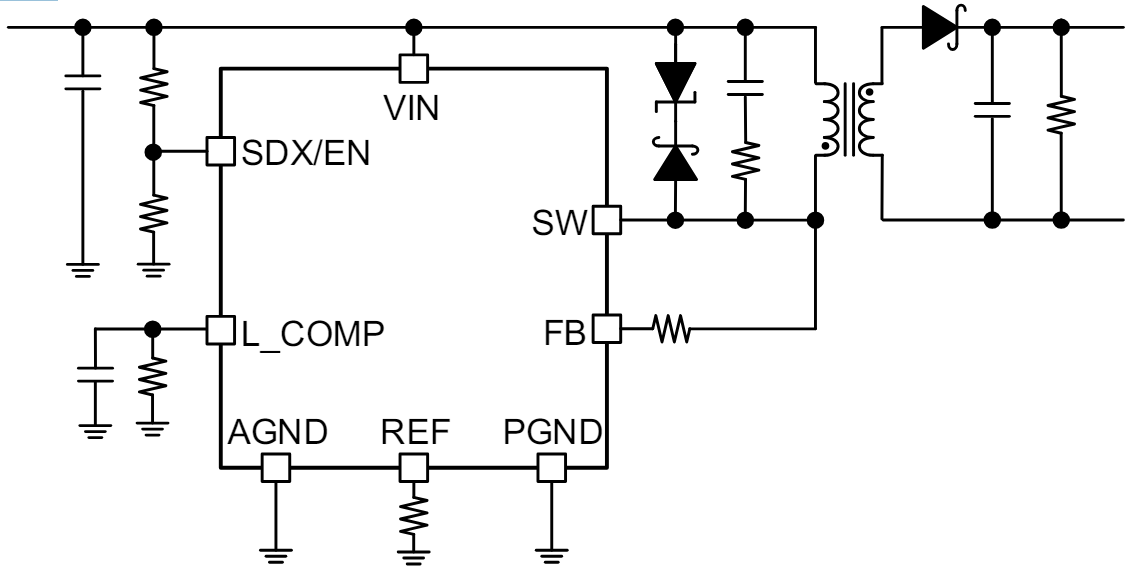アプリケーション回路図 - ROHM Semiconductor BD7J200絶縁フライバックコンバータIC