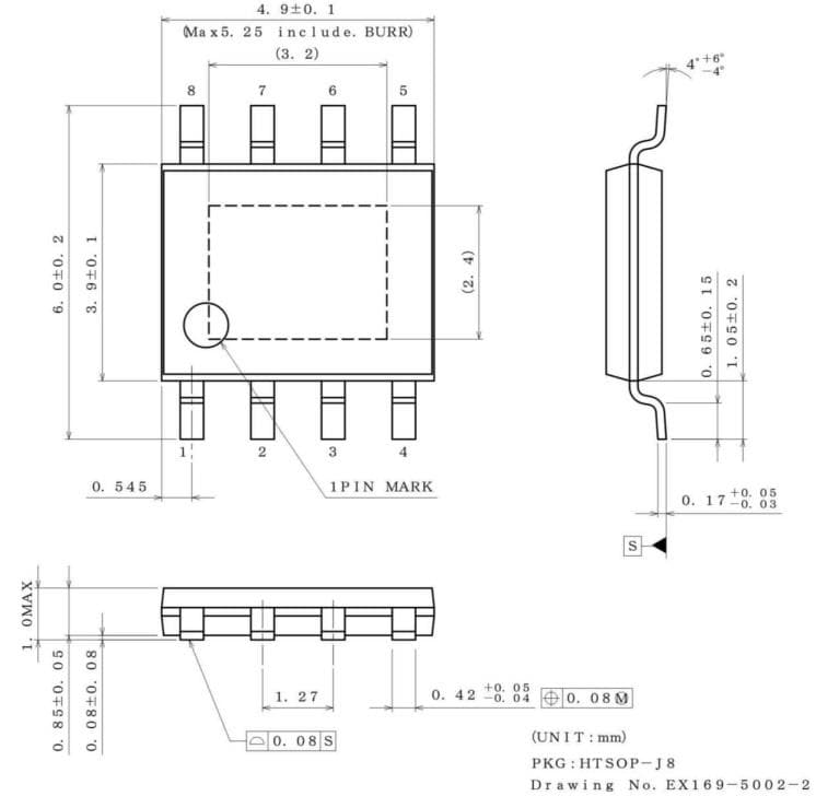 機械図面 - ROHM Semiconductor BV1LDx 車載用 IPD 1ch ローサイドスイッチ