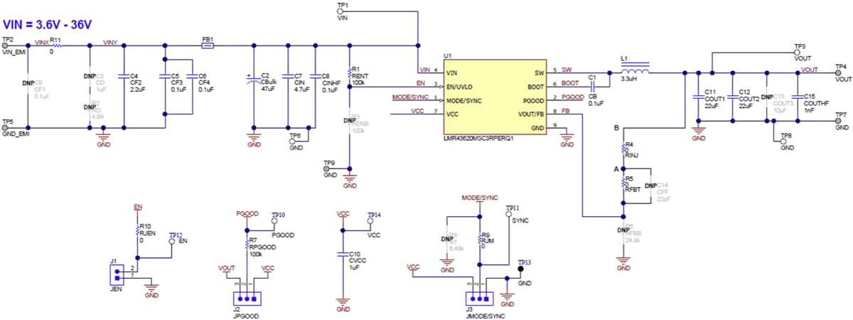 回路図 - Texas Instruments LMR43606MQ3EVM-2M 評価モジュール